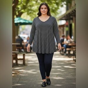 Addition Elle, Modern Collection, Plus Size 3X, Gray & White Striped Tunic Top